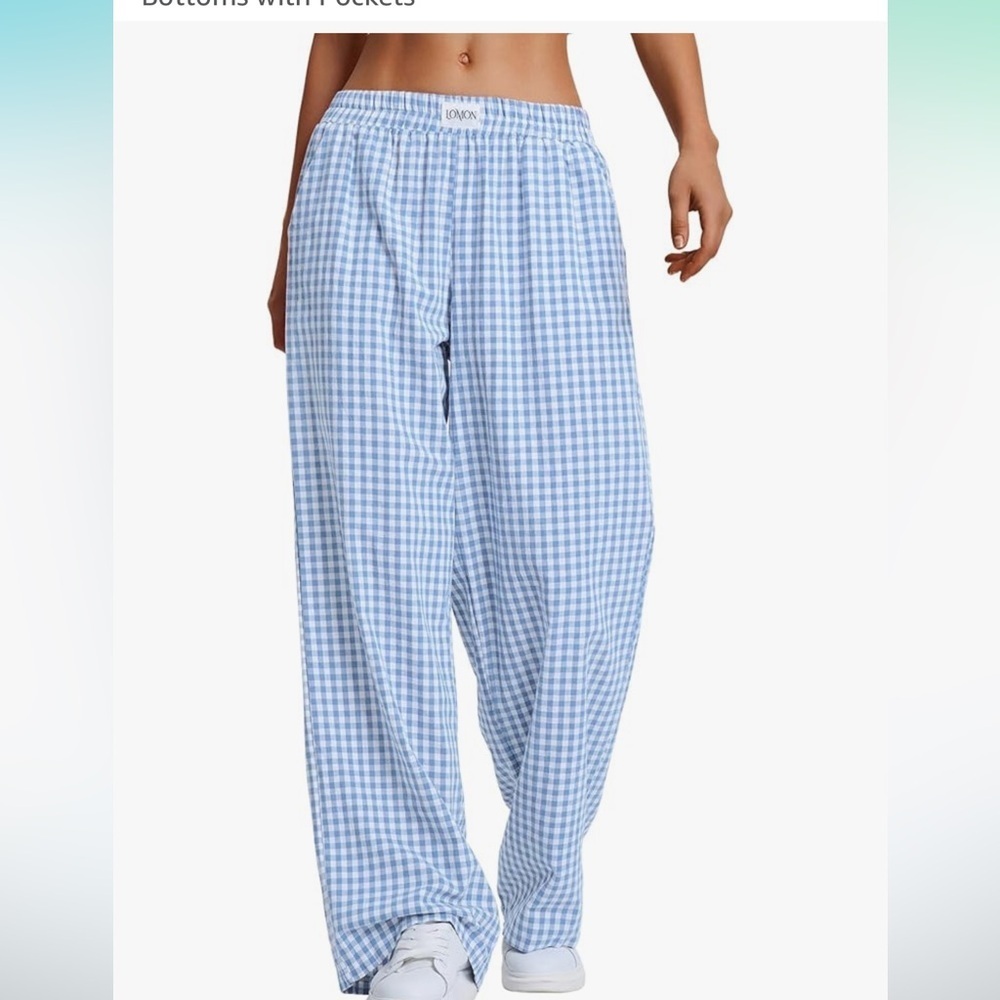 Blue Gingham Wide Leg Pants